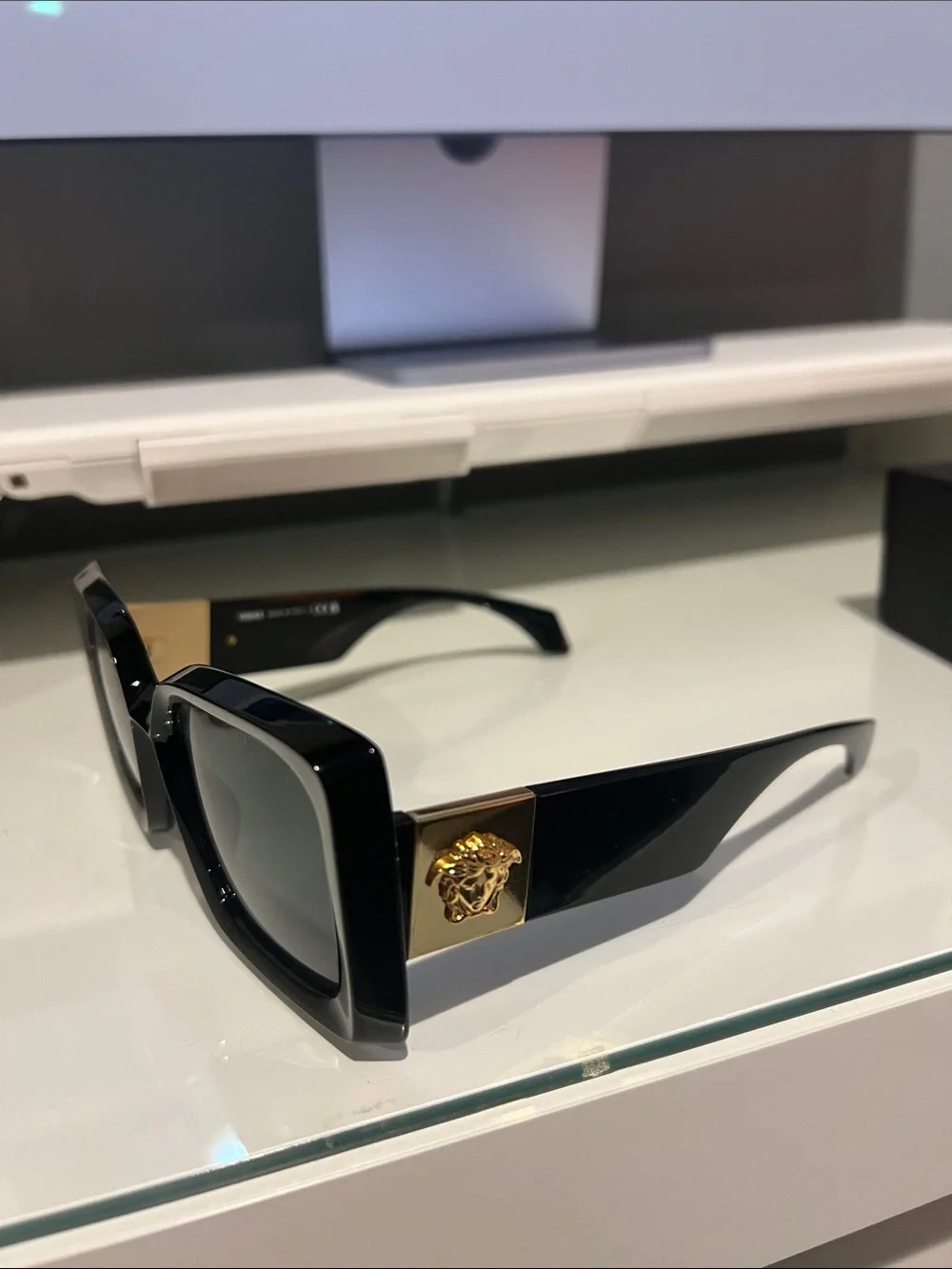 Versace Black Square Sunglasses with Gold Medusa Plaque